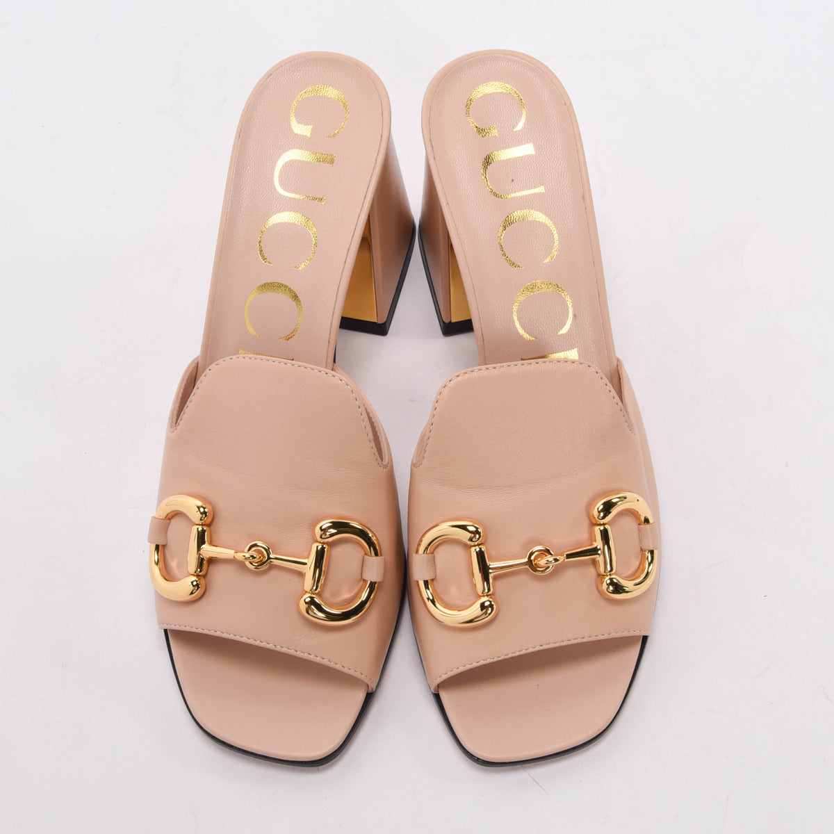 Gucci Pale Pink Calfskin Horsebit Slide Sandals 37.5
