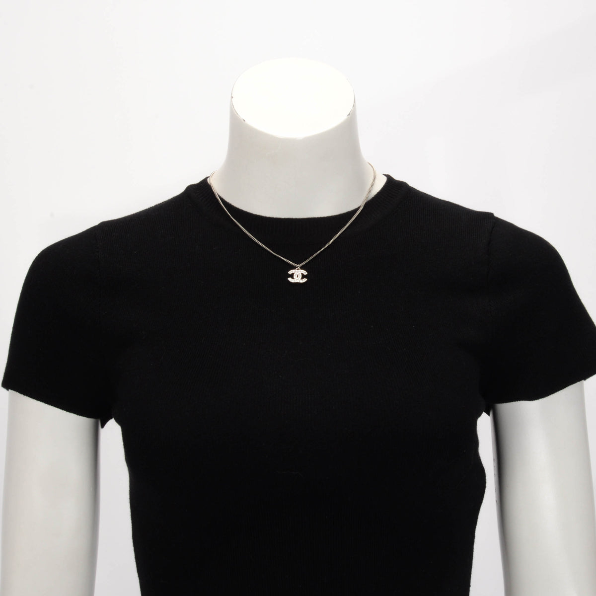 Chanel Silver Crystal Small CC Necklace