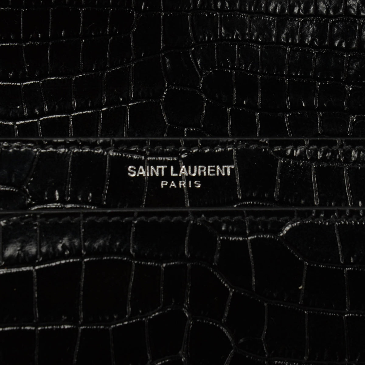 Saint Laurent Black Croc Embossed Medium Sunset Bag