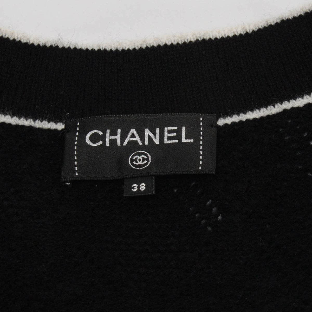 Chanel Black & White Cashmere Knit Striped CC Cardigan FR 38