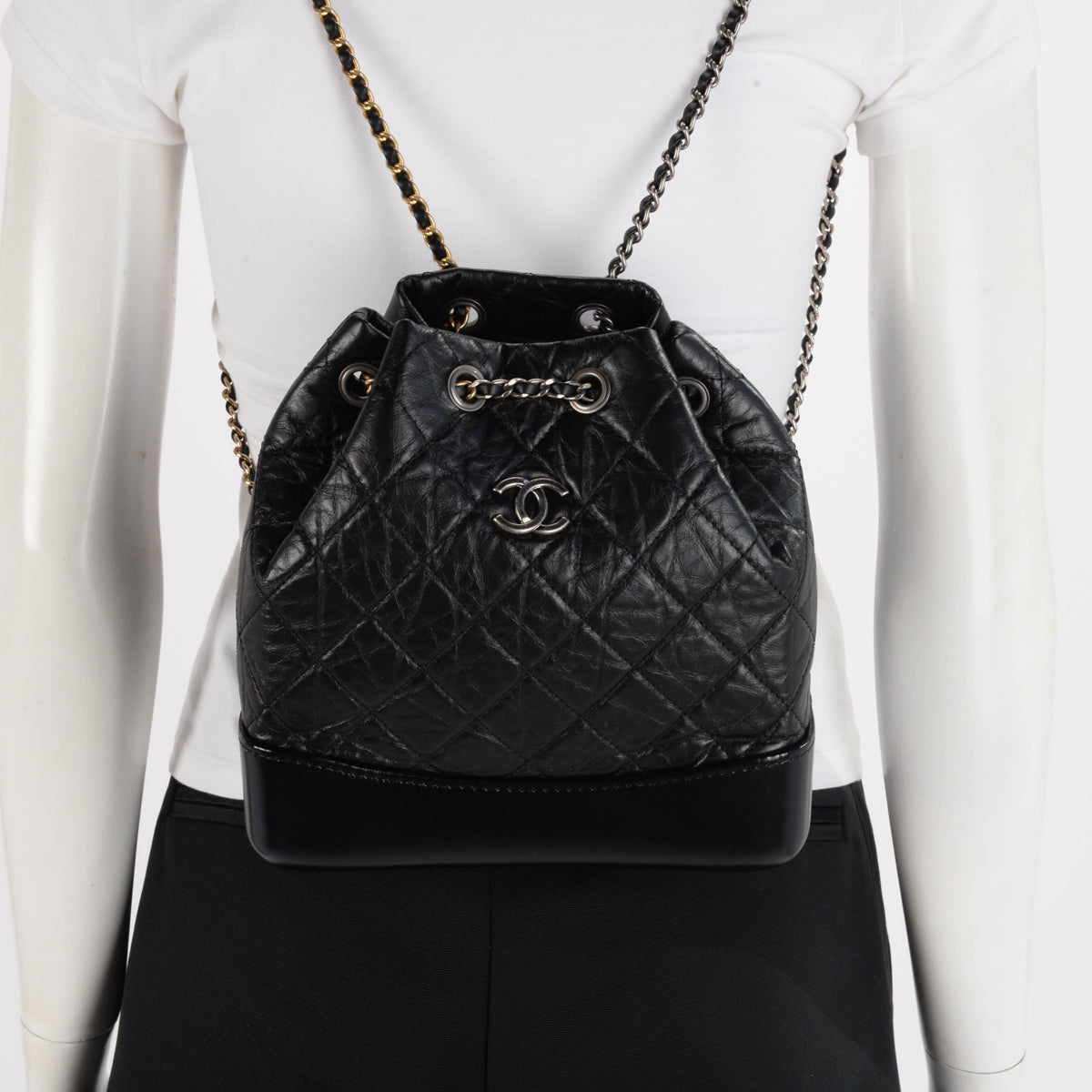 Chanel Black Aged Calfskin Small Gabrielle Backpack