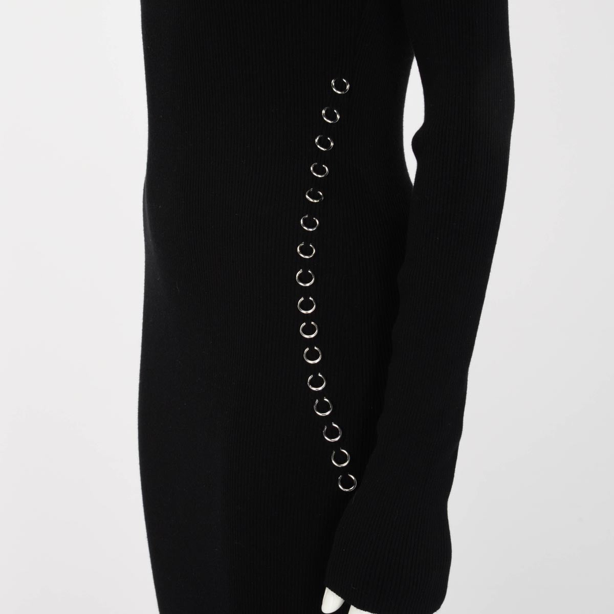 Mugler Black Knit Piercing Detail Midi Dress XL