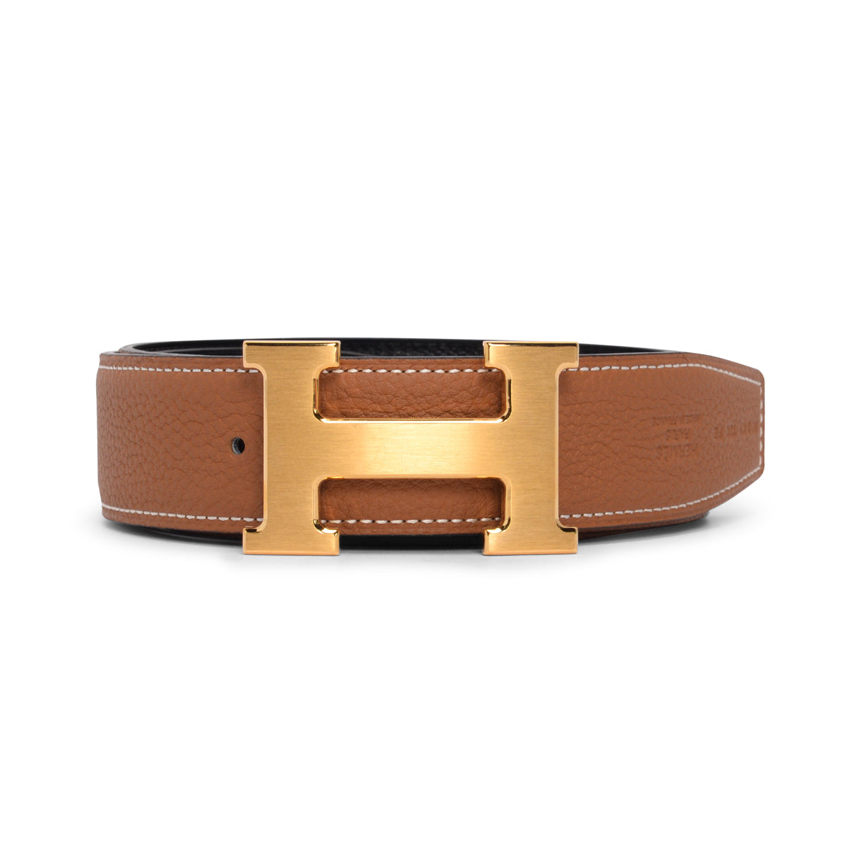 Hermes Black & Gold Box 135 & Togo Reversible H Buckle Belt 85