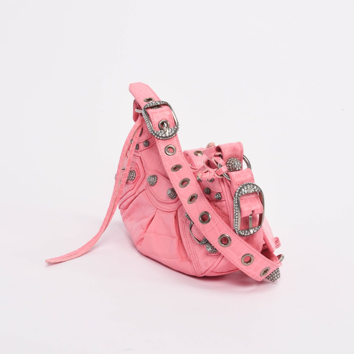 Balenciaga Pink Croc Embossed Le Cagole XS Bag