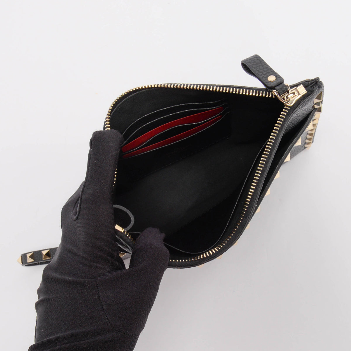 Valentino Black Grained Calfskin Rockstud Wristlet Pouch