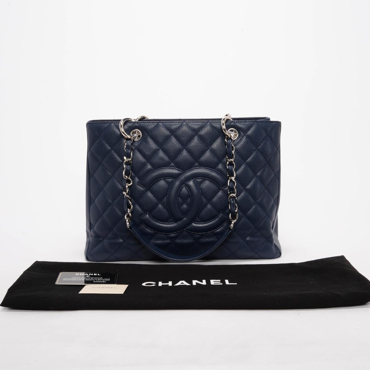 Chanel Navy Quilted Caviar Grand Shopping Tote