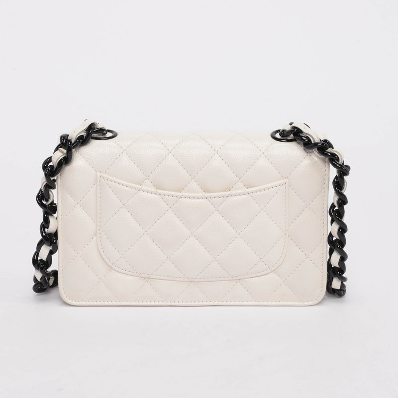 Chanel White Quilted Caviar My Everything Wallet On Chain - Blue Spinach