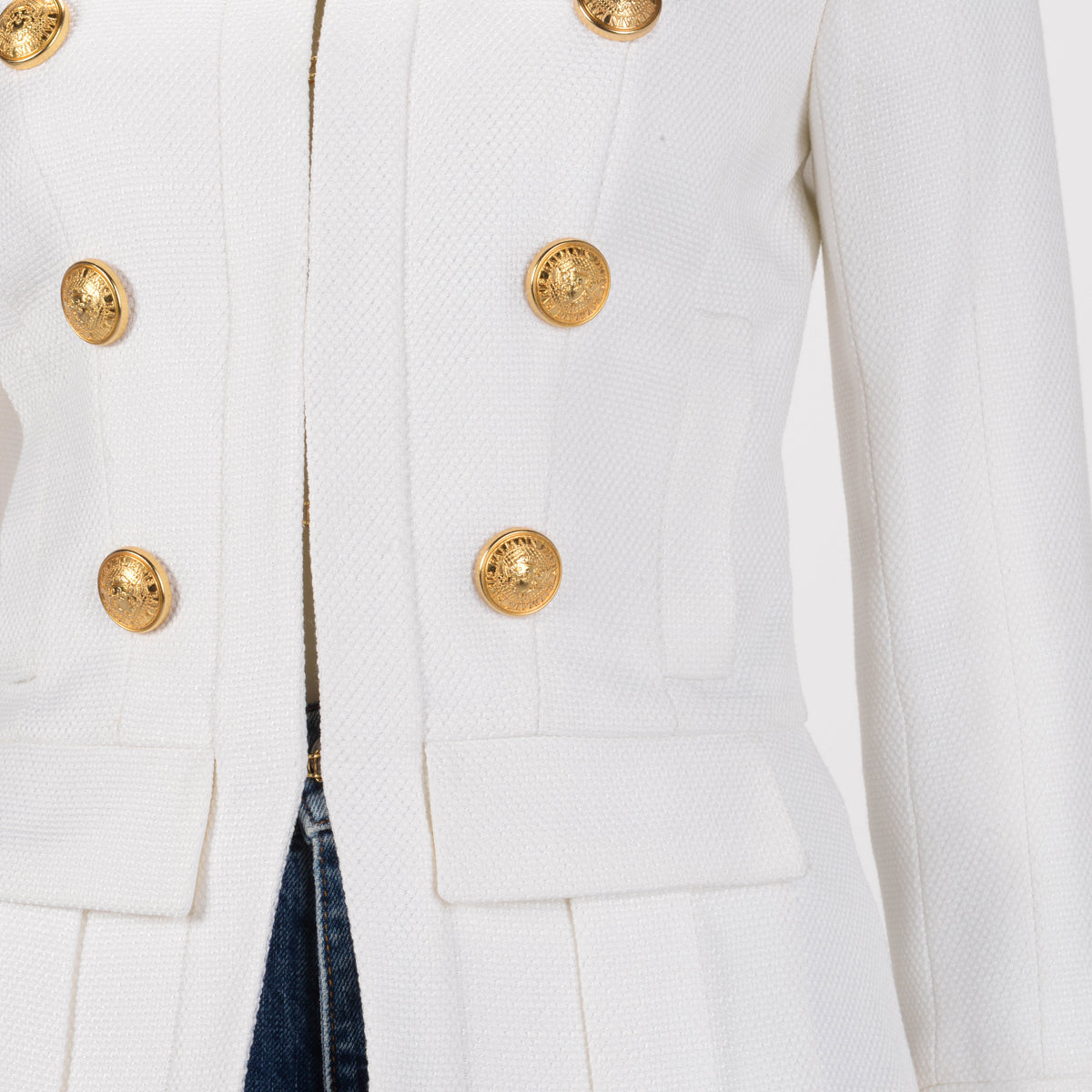 Balmain White Viscose Weave Epaulette Blazer FR 36