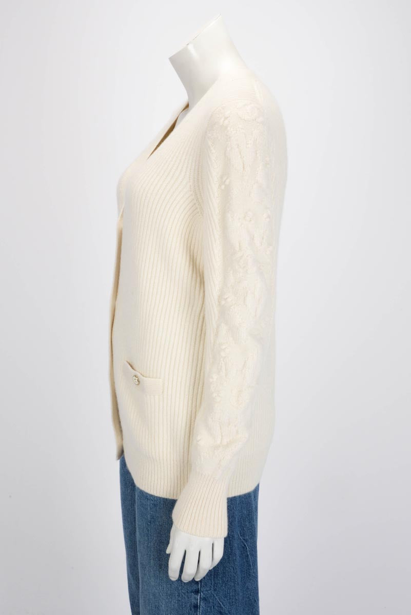 Chanel Ecru Ribbed Cashmere Classic Cardigan FR 38