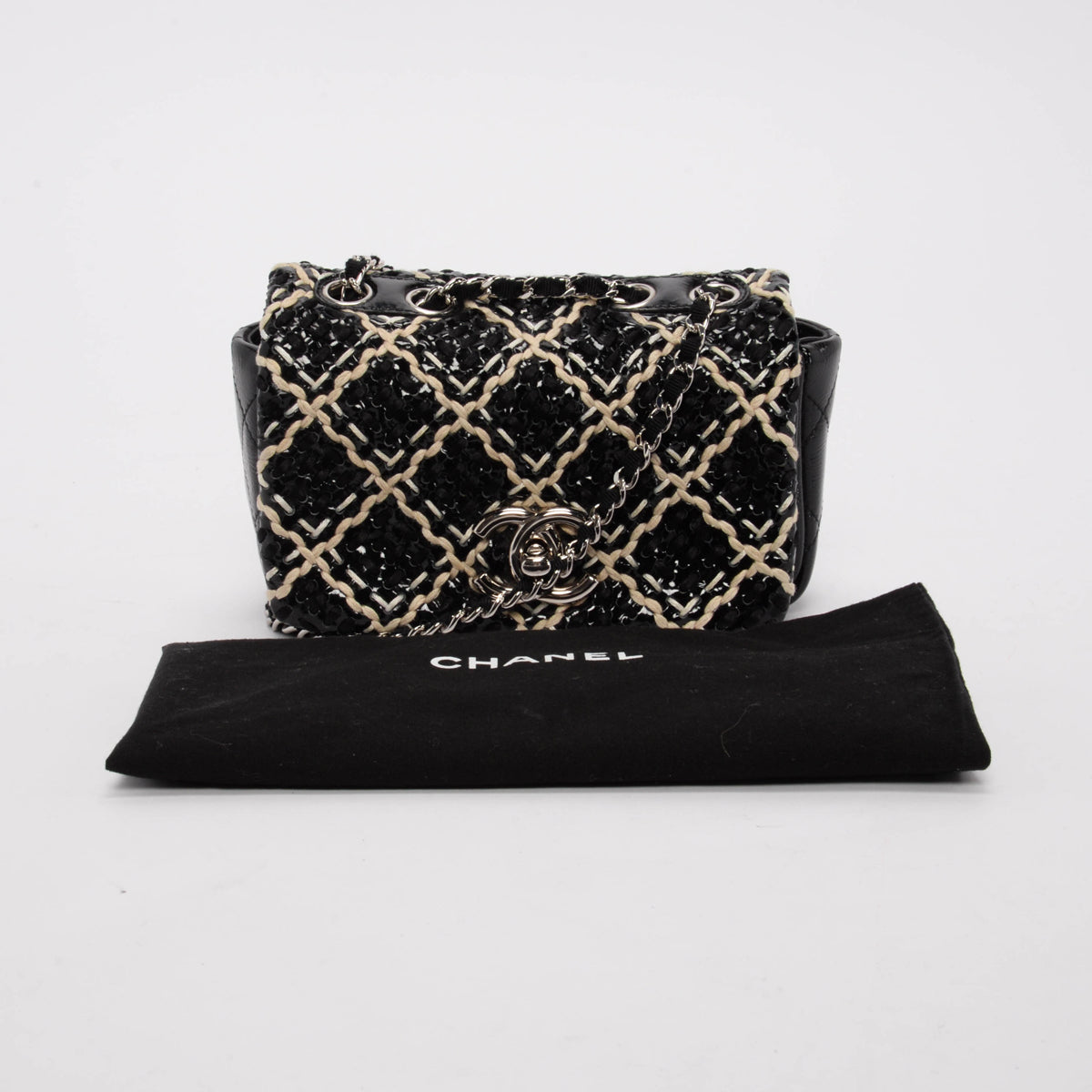 Chanel Black Woven Patent Mini Flap Bag