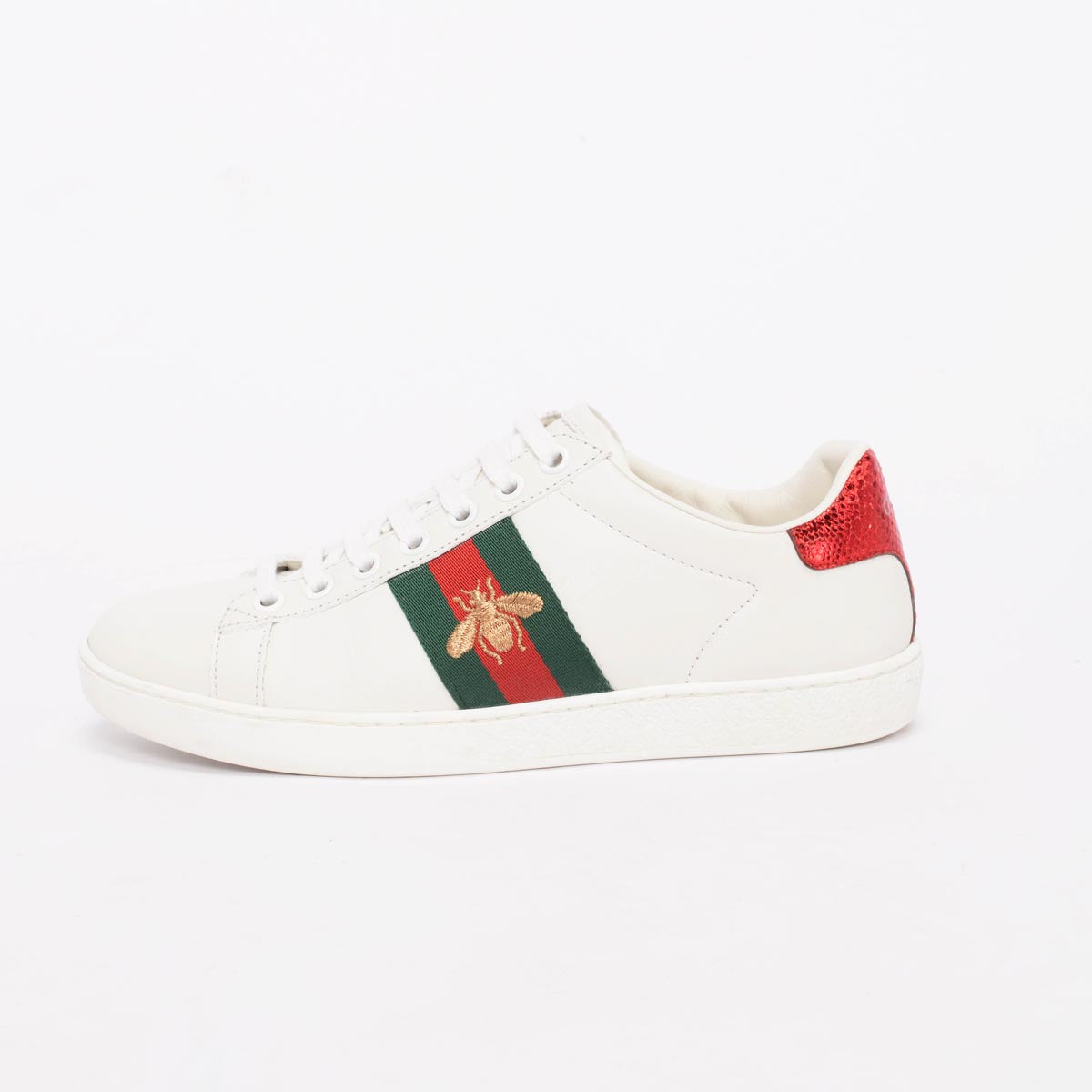 Gucci White Leather Bee Embroidered Ace Sneakers 35