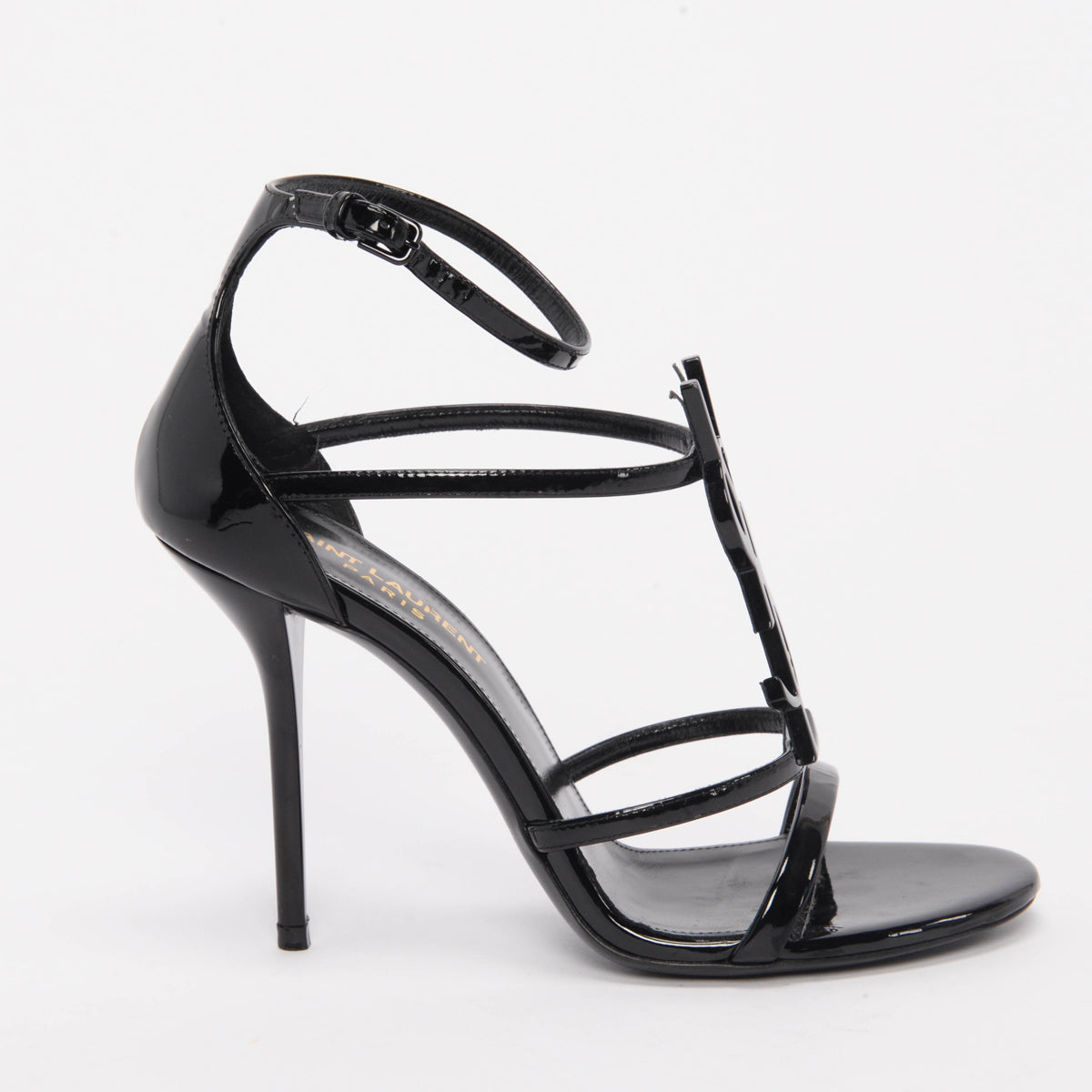 Saint Laurent Black Patent Cassandra Sandals 36