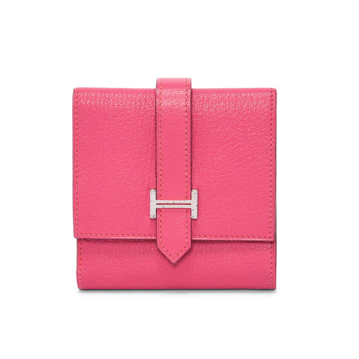 Hermes Rose Shocking Chevre Mysore Bearn Tri-Fold Wallet