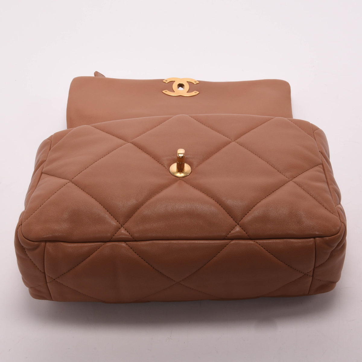 Chanel Tan Quilted Goatskin Large Chanel 19 Flap Bag