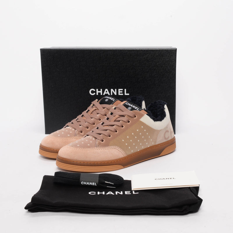 Chanel Beige Mixed Fibers Logo Sneakers 40 - Blue Spinach