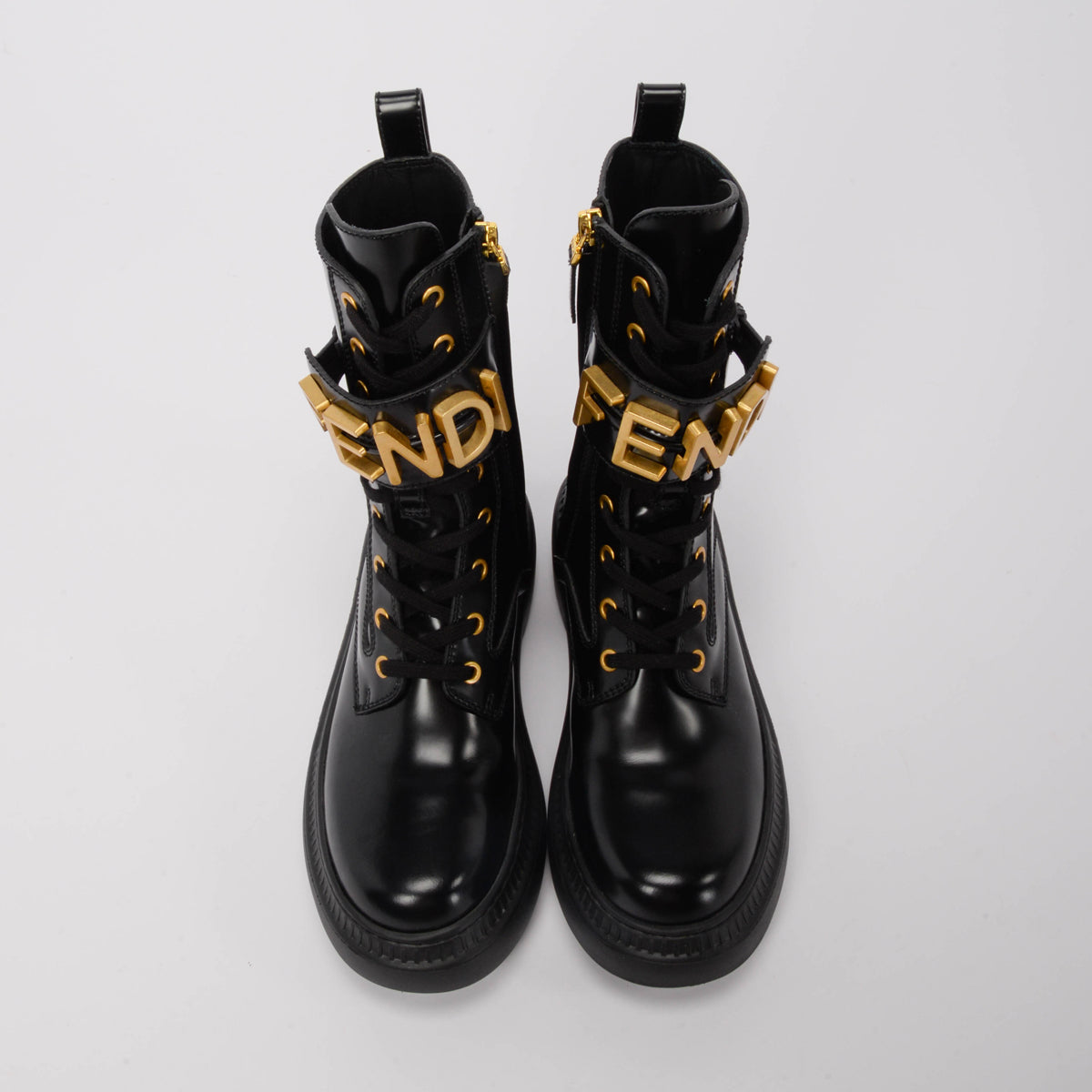 Fendi Black Calfskin Fendigraphy Biker Boots 38