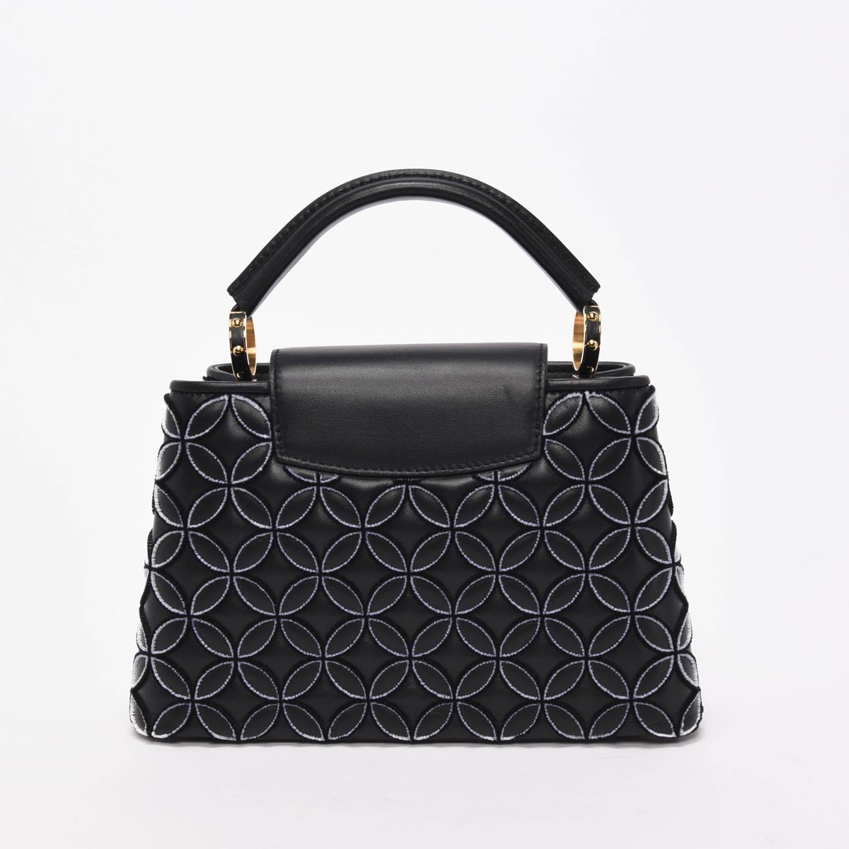 Louis Vuitton Black Lambskin Flocked Flower Capucines BB