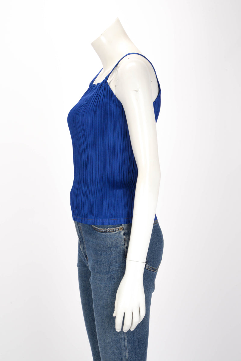 Pleats Please Issey Miyake Blue Pleated Singlet Top