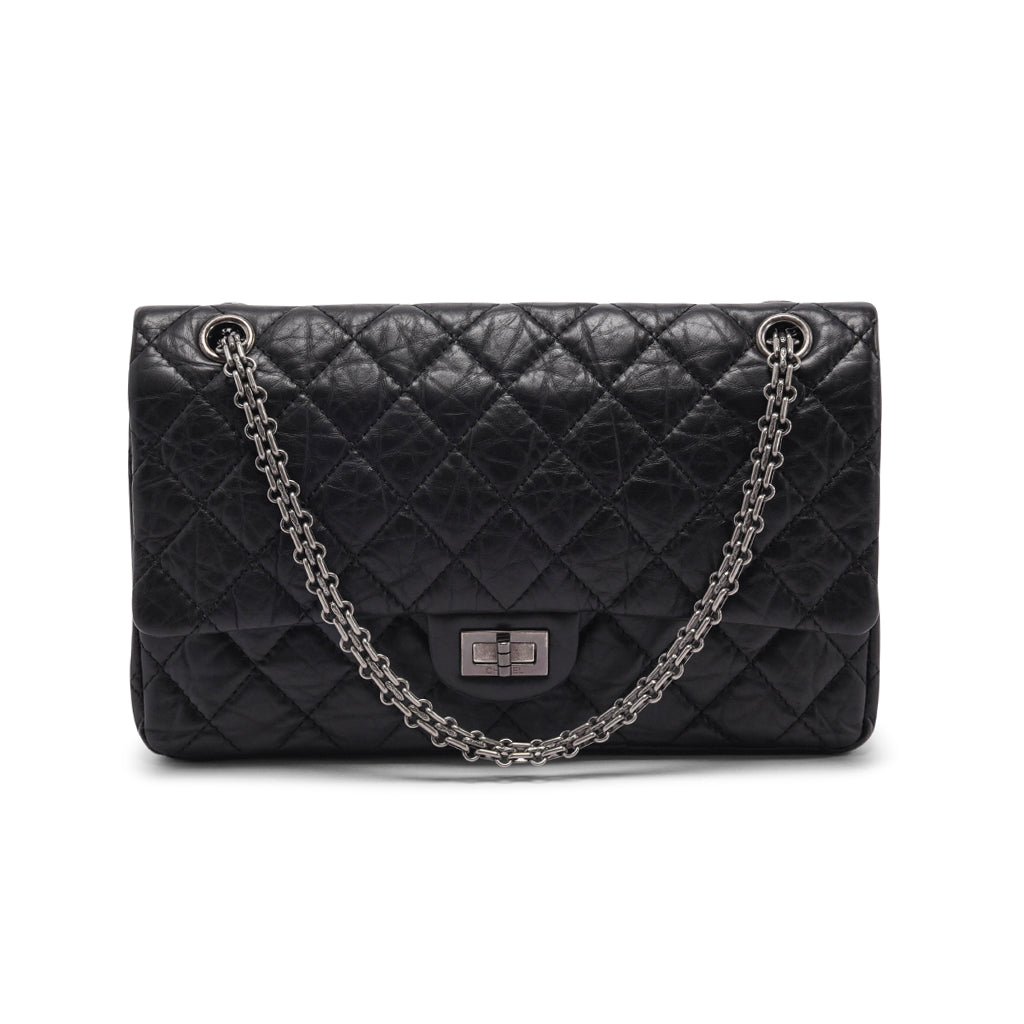 Chanel Black Distressed Calfskin 2.55 Reissue 226 Flap Bag