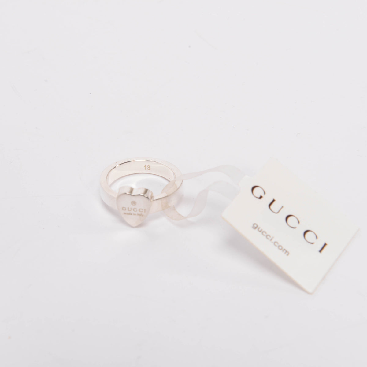 Gucci Sterling Silver Heart Pendant Trademark Ring