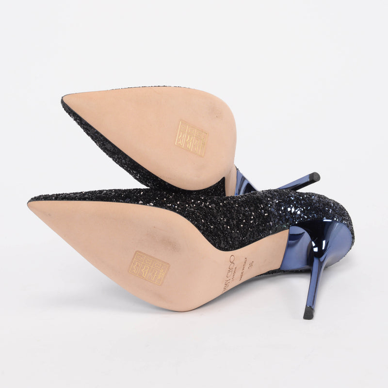 Jimmy Choo Blue & Black Glitter Ombre Romy Pumps 36 - Blue Spinach
