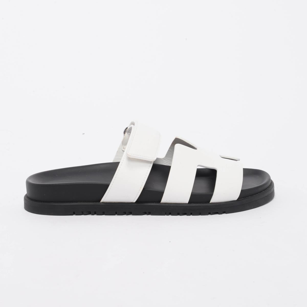 Hermes Black & White Calfskin Chypre Sandals 38.5