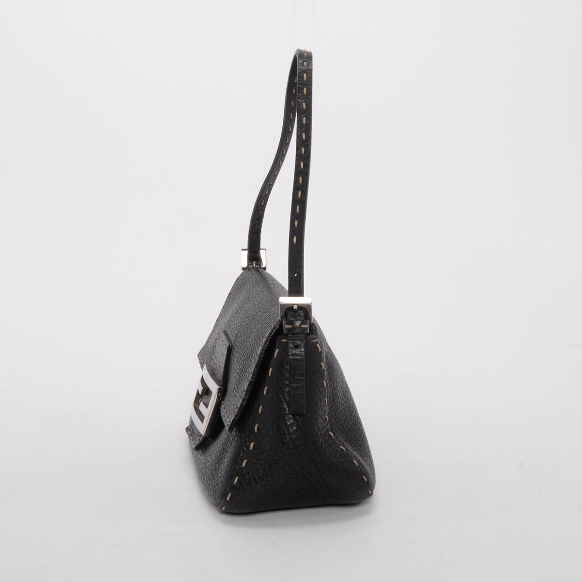 Fendi Black Selleria Mini Baguette Bag