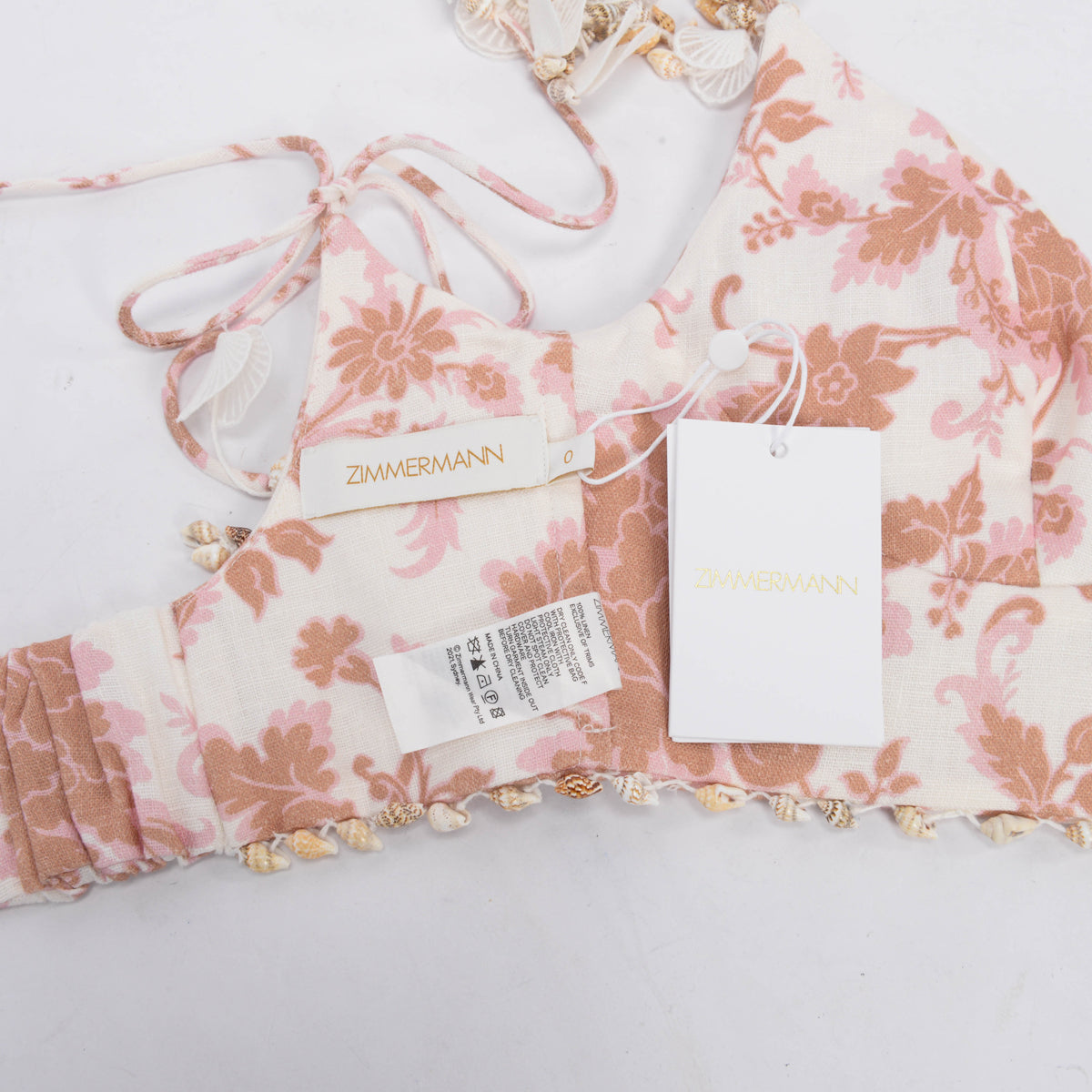 Zimmermann Tan Floral Linen Postcard Bustier Top 0