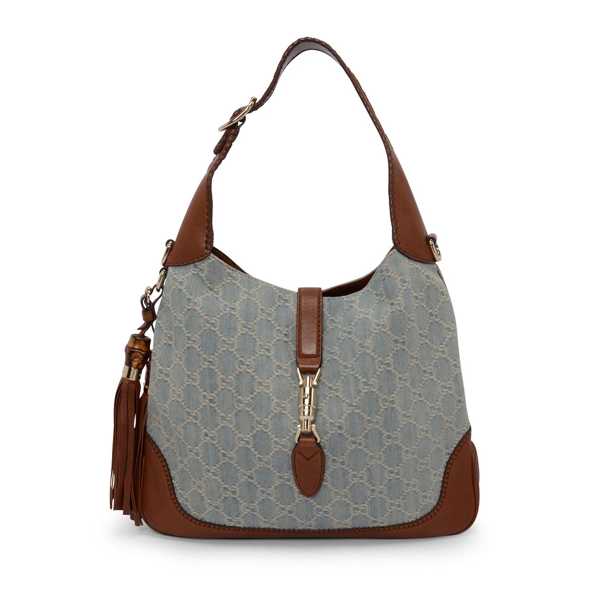 Gucci Tan Leather & GG Denim Medium New Jackie Bag