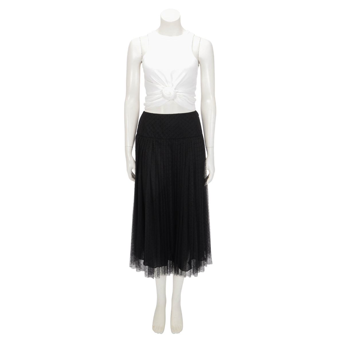 Dior Black Polka Dot Tulle Pleated Skirt FR 38