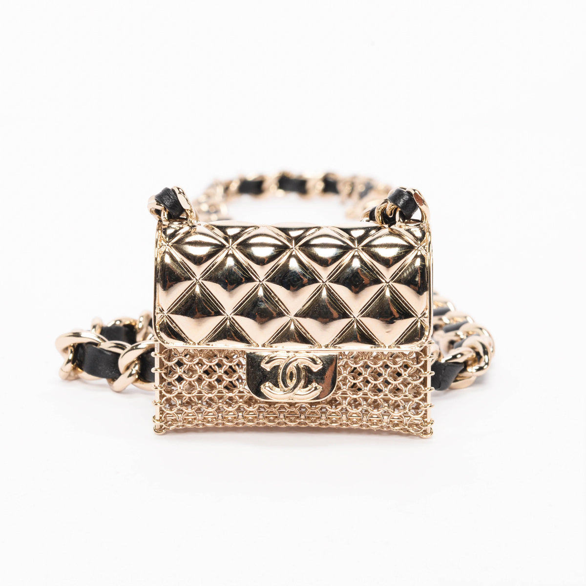 Chanel Gold Leather & Metal Micro Handbag Belt