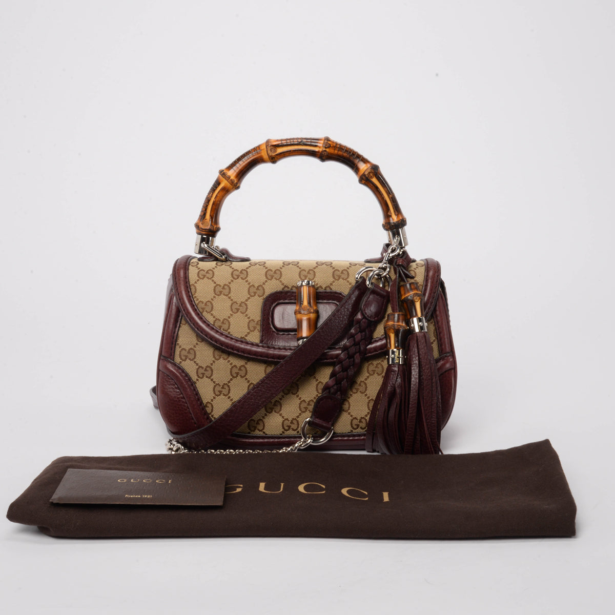 Gucci Burgundy GG Canvas Medium New Bamboo Bag