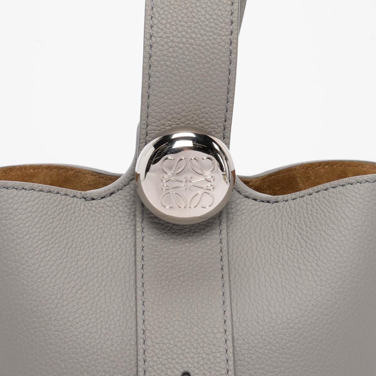 Loewe Pearl Grey Soft Grain Mini Pebble Bucket Bag