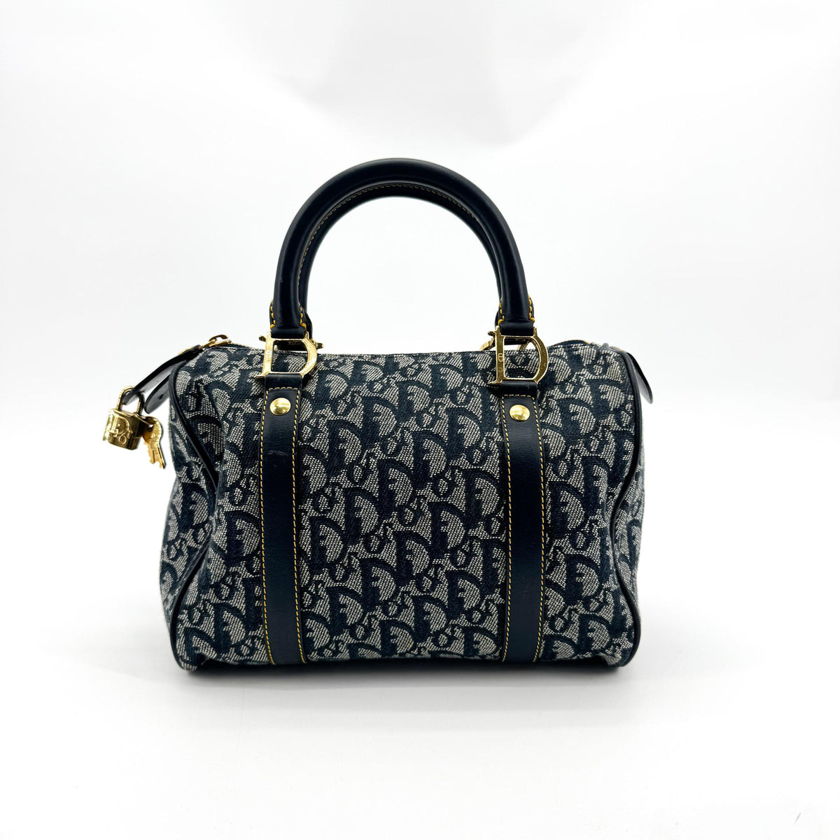 Dior Vintage Blue Diorissimo Canvas Trotter Small Boston Bag