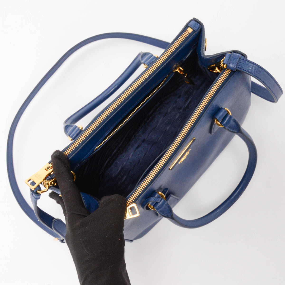Prada Bluette Saffiano Lux Small Galleria Tote