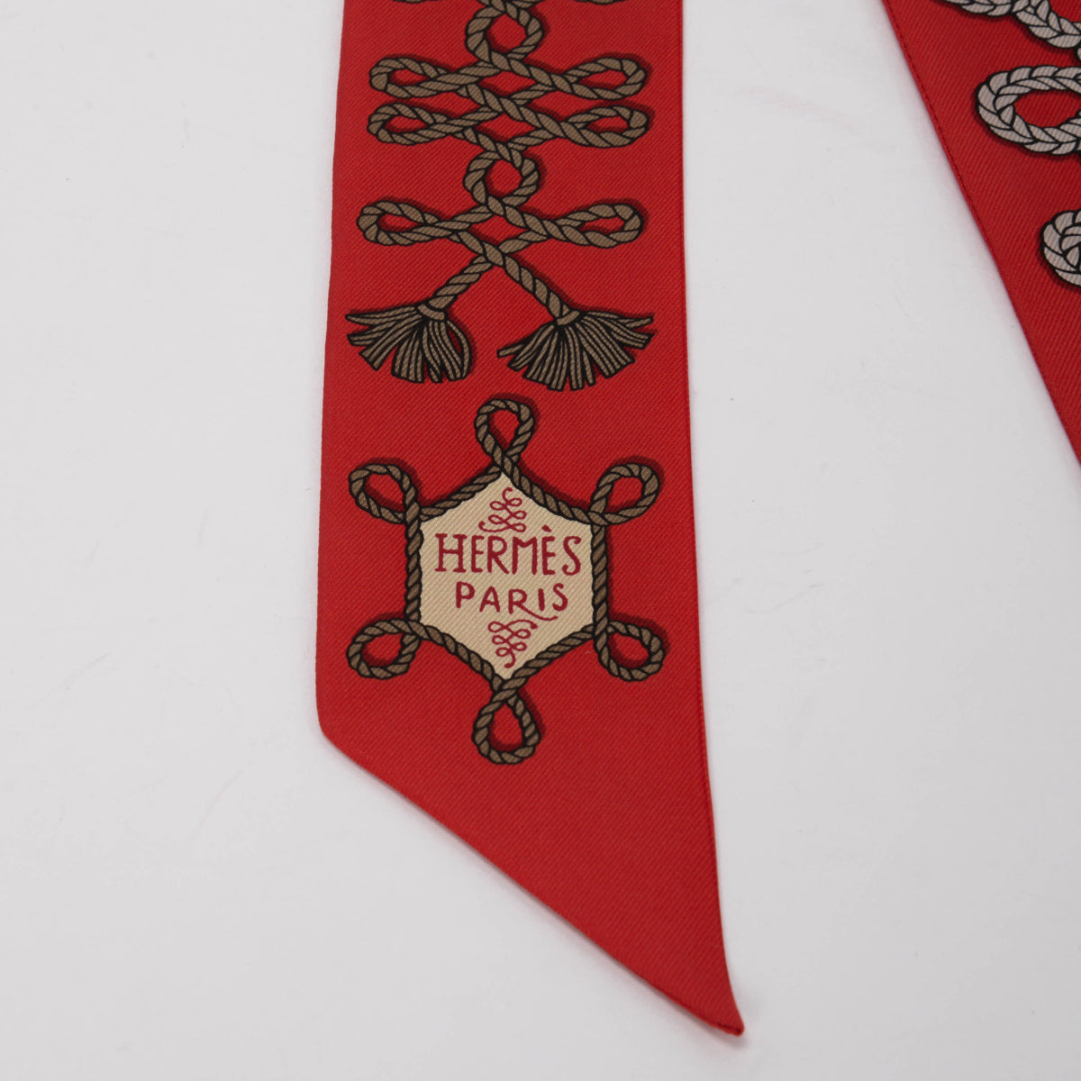 Hermes Red Silk Galons Et Brandebourgs Twilly