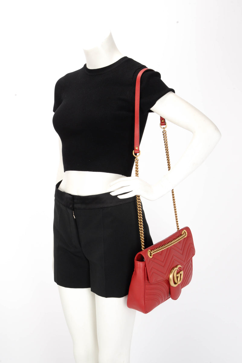 Gucci Red Matelasse Medium Marmont Shoulder Bag