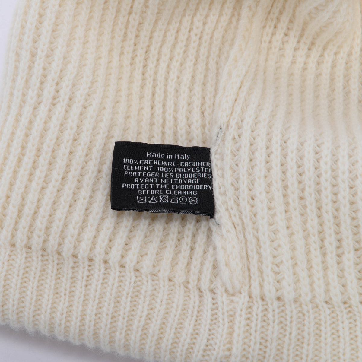 Chanel Cream Cashmere Sequin Logo Beanie