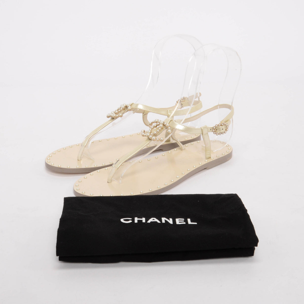 Chanel Iridescent Pearl CC Thong Sandals 37
