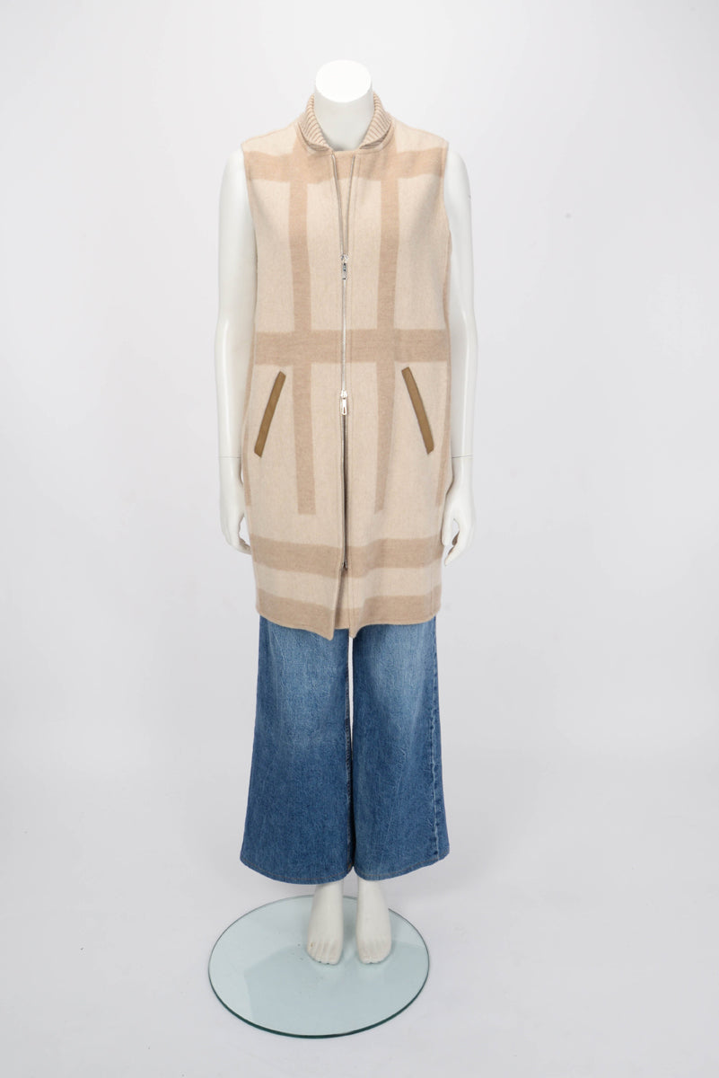 Hermes Beige Cashmere Sleeveless Zip Jacket FR 36