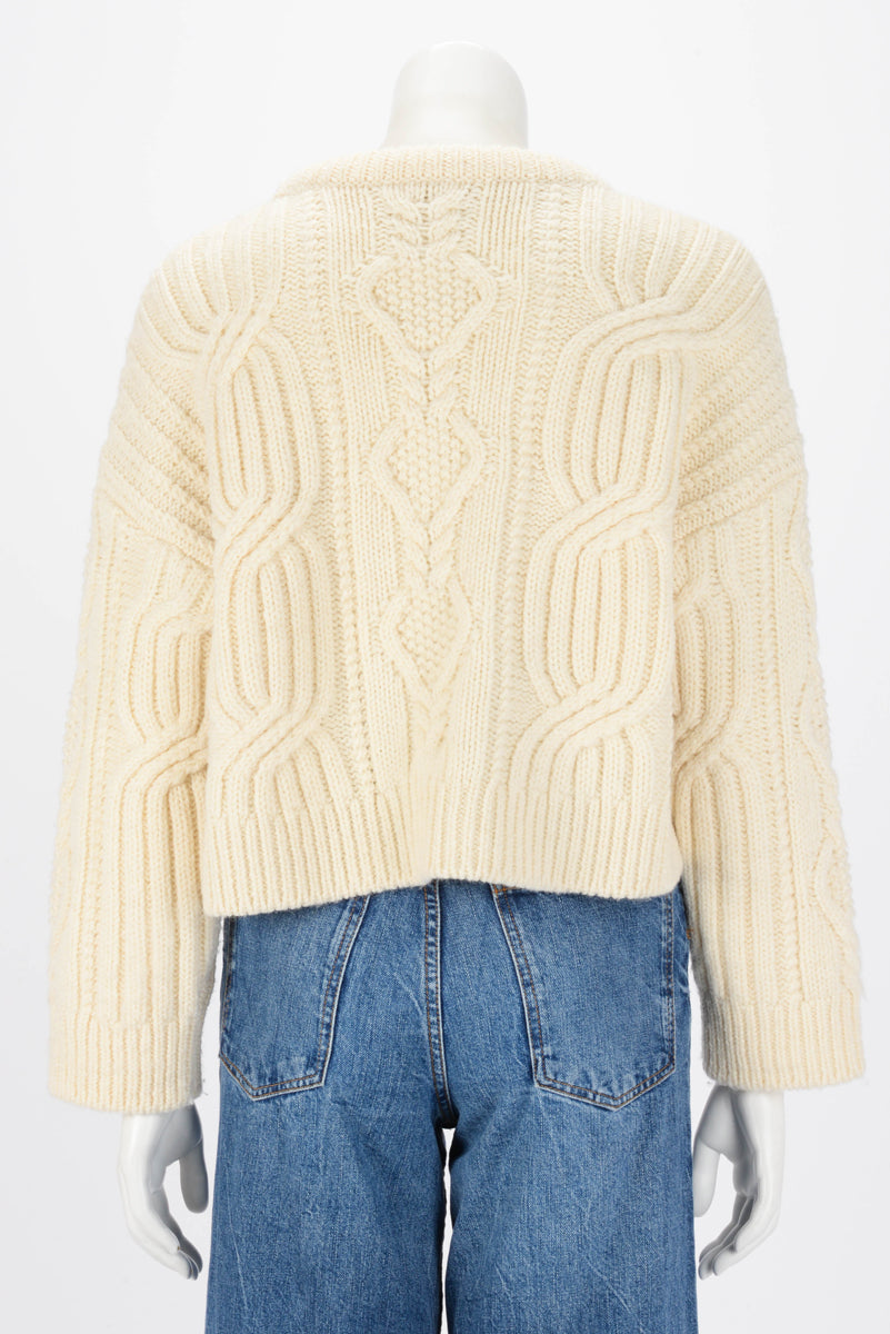 Celine Ecru Cable Knit Triomphe Cropped Sweater M