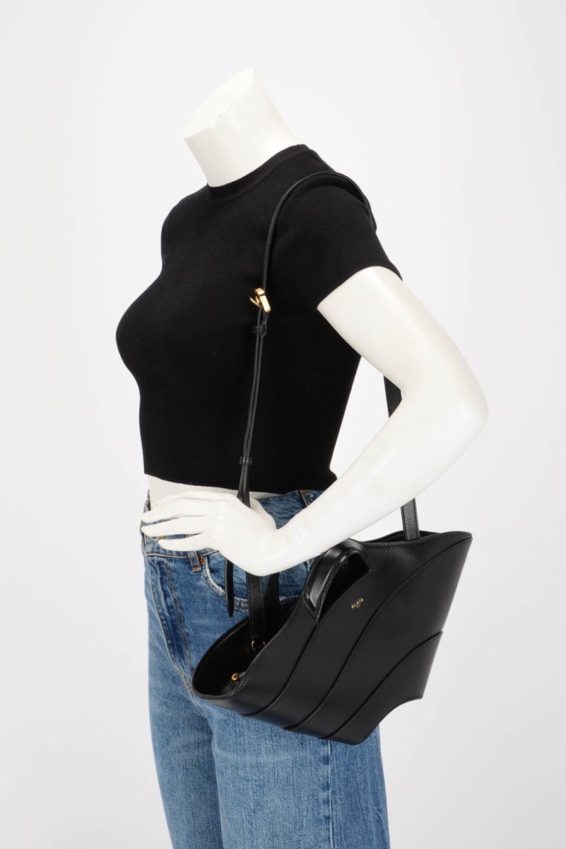 Alaia Black Smooth Calfskin Khaima Small Tote Bag