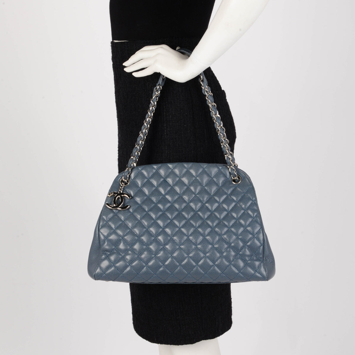 Chanel Blue Quilted Caviar Just Mademoiselle Bowling Bag