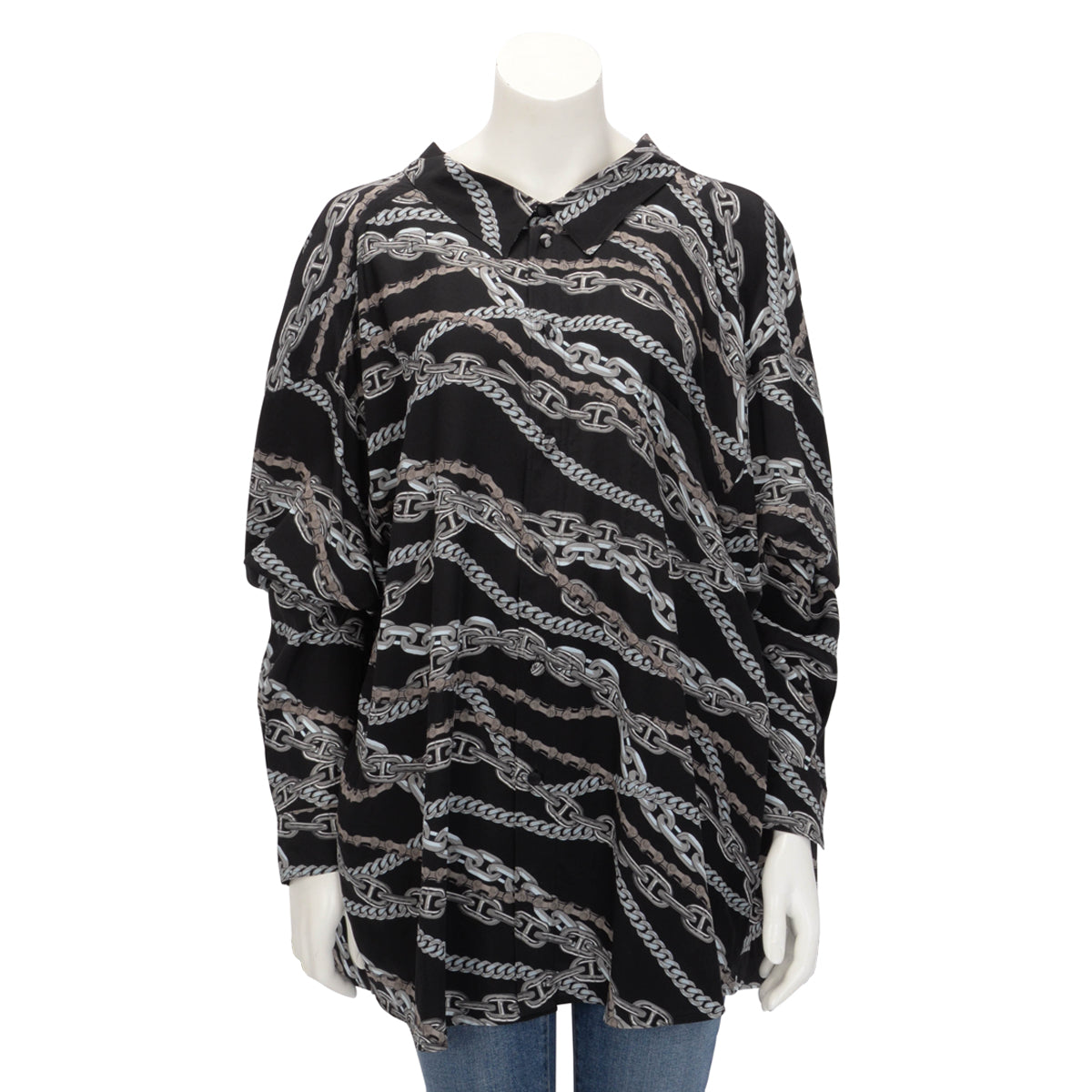 Balenciaga Black Silk Chain Print Oversize Shirt FR 42