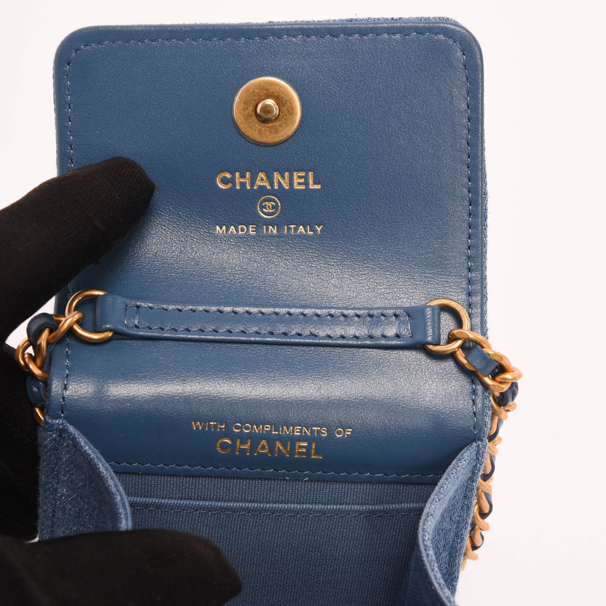 Chanel Blue Quilted Denim Clutch With Chain