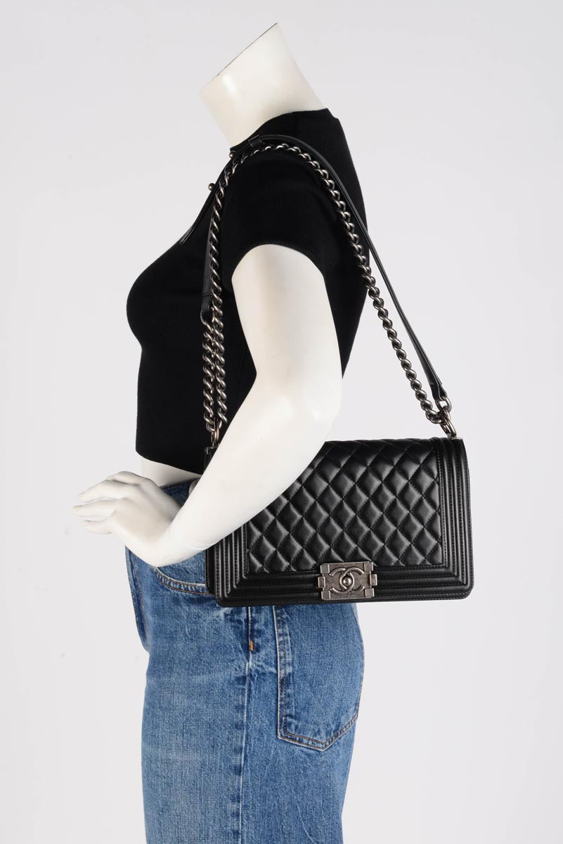 Chanel Black Quilted Lambskin New Medium Boy Bag