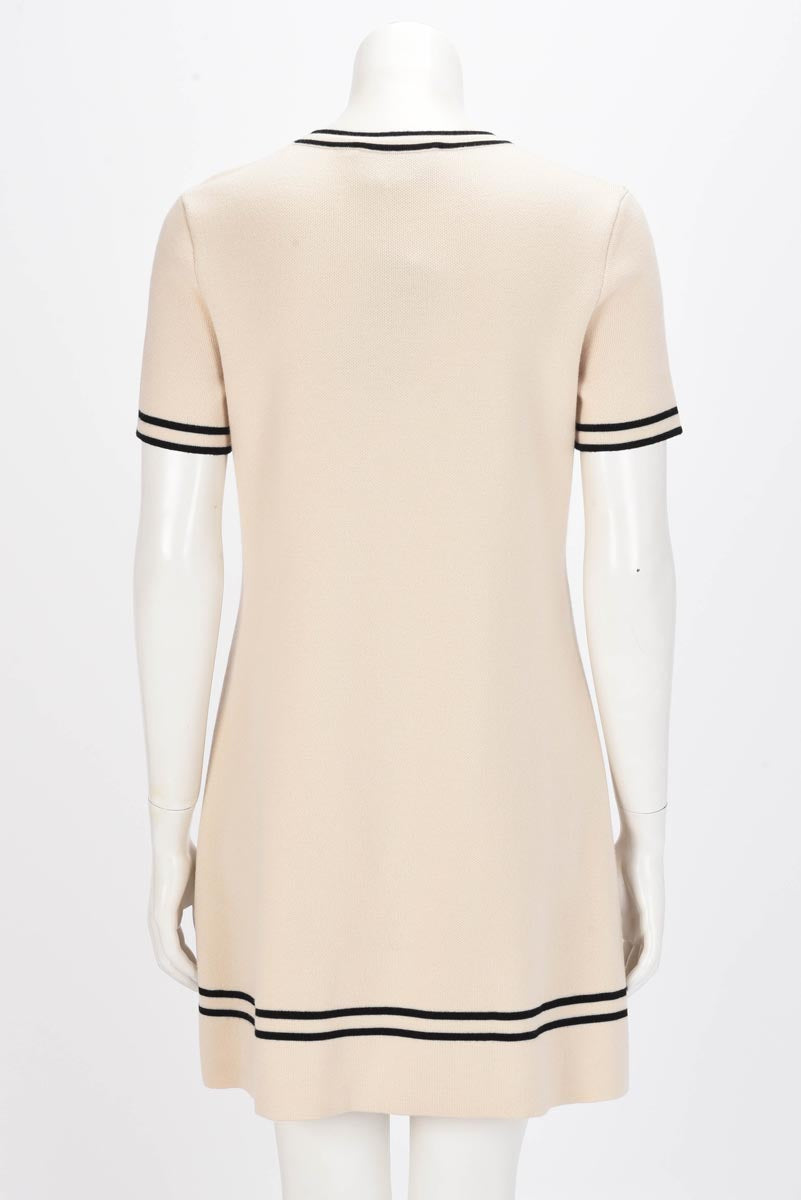 Gucci Ivory Wool Contrast Trim Horsebit Mini Dress M