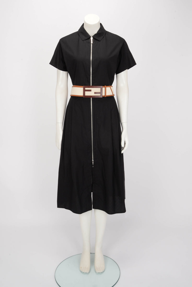 Fendi Ivory Vitello & Canvas King FF Belt