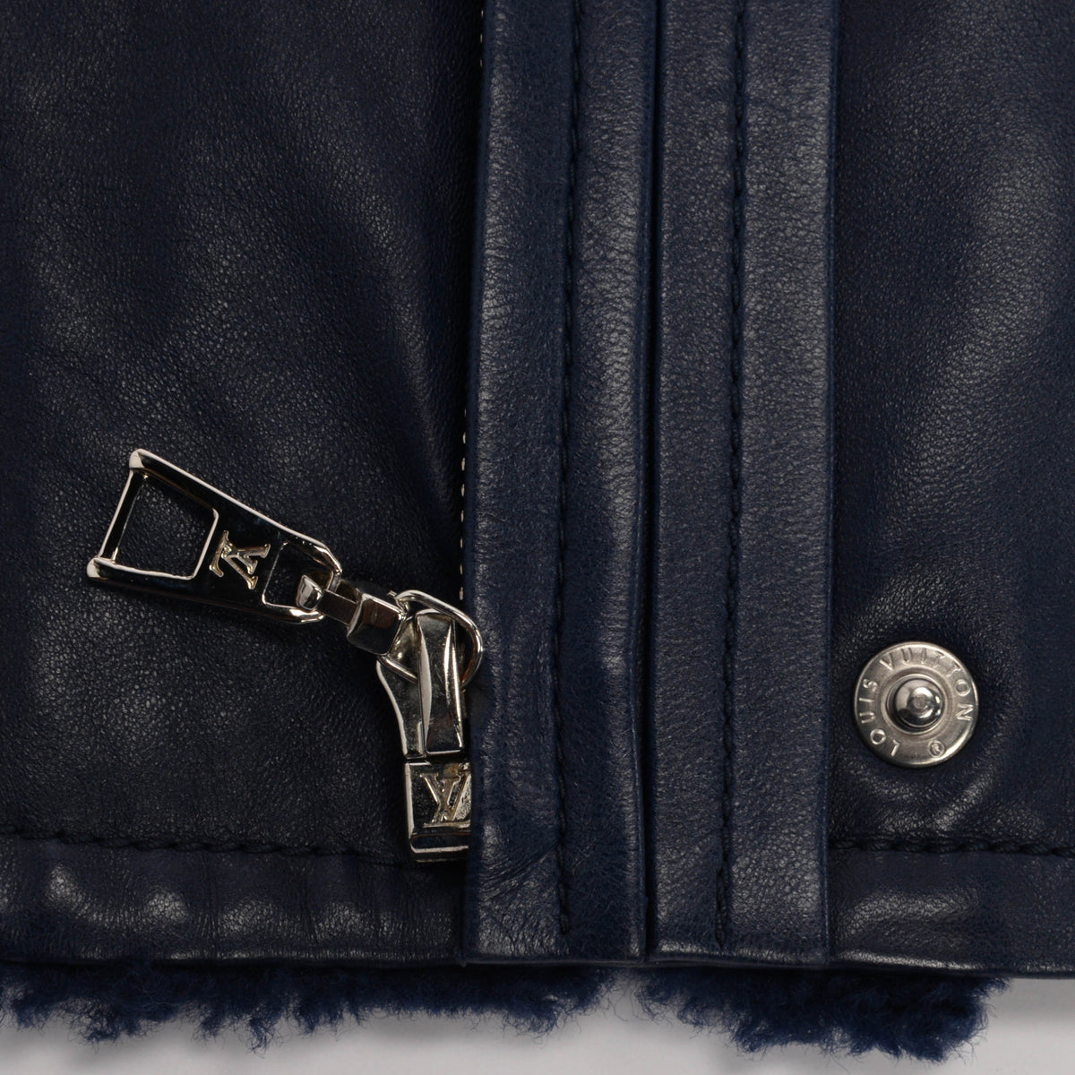 Louis Vuitton Blue Lambskin Biker Style Jacket FR 38