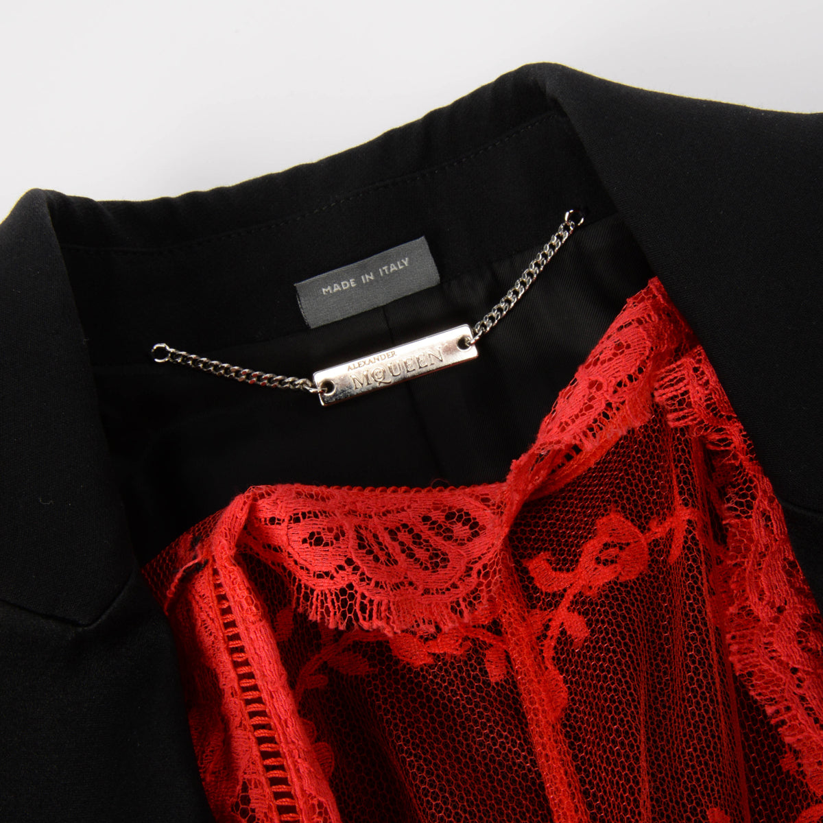 Alexander McQueen Black & Red Lace Tuxedo Style Jacket IT 40